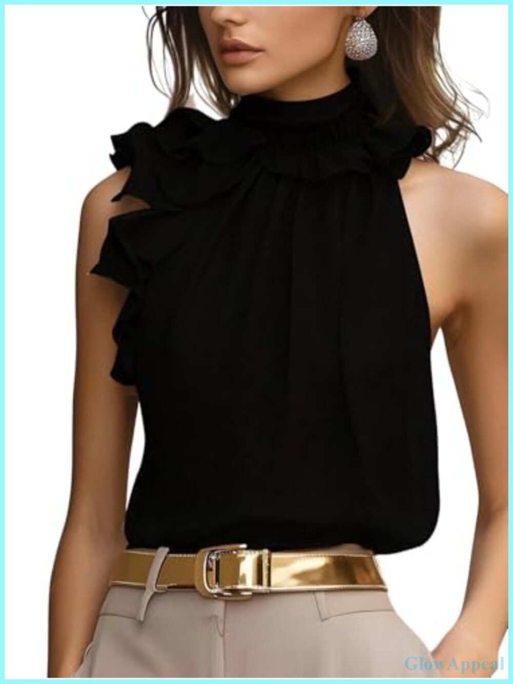 Women's Elegant Ruffle Sleeveless Halter Blouse Dressy Tank Top